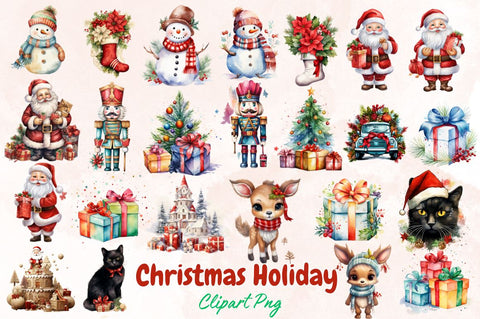 Watercolor Christmas Holiday Collection Bundle Sublimation Designangry 