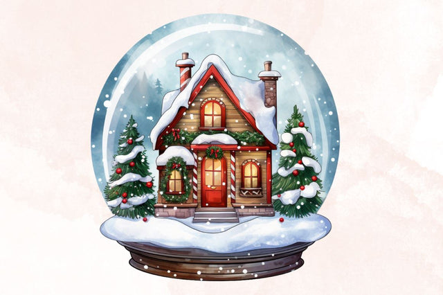 Watercolor Christmas House in Snow Globe Clipart Bundle Sublimation Designangry 