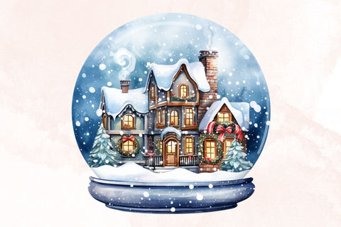 Watercolor Christmas House in Snow Globe Clipart Bundle Sublimation Designangry 