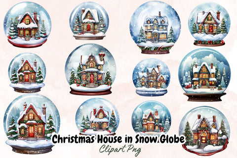 Watercolor Christmas House in Snow Globe Clipart Bundle Sublimation Designangry 
