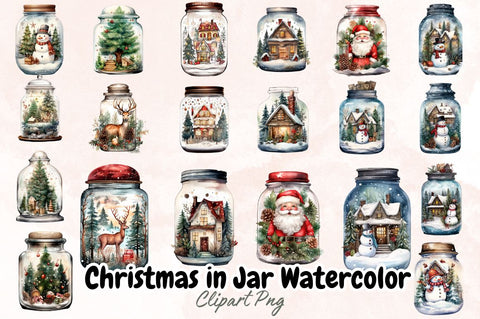 Watercolor Christmas in Jar Watercolor Clipart Bundle Sublimation Designangry 