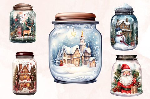 Watercolor Christmas in Jar Watercolor Clipart Bundle Sublimation Designangry 