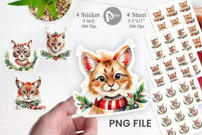 Watercolor Christmas Lynx Sticker Sublimation artnoy 