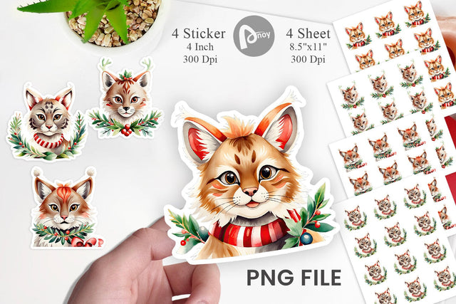 Watercolor Christmas Lynx Sticker Sublimation artnoy 