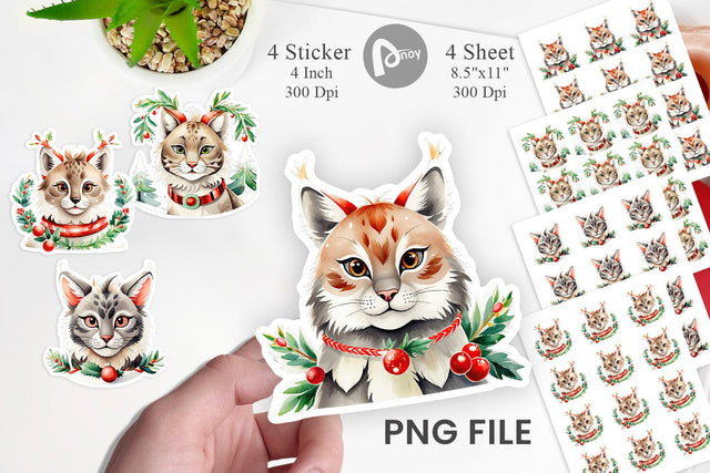 Watercolor Christmas Lynx Sticker Sublimation artnoy 