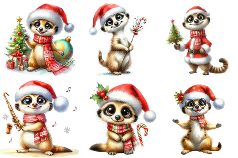 Watercolor Christmas Meerkat Clipart Sublimation designartist 
