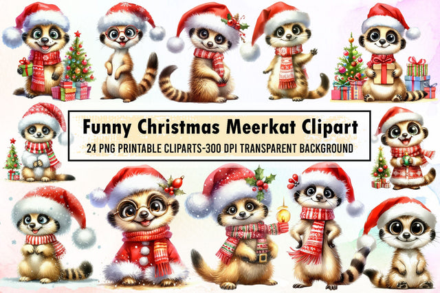 Watercolor Christmas Meerkat Clipart Sublimation designartist 