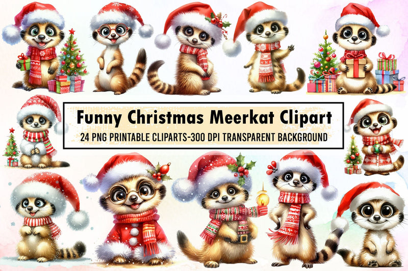 Watercolor Christmas Meerkat Clipart Sublimation designartist 