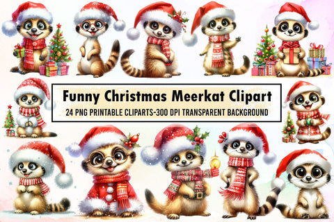 Watercolor Christmas Meerkat Clipart Sublimation designartist 