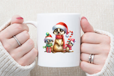 Watercolor Christmas Meerkat Clipart Sublimation designartist 