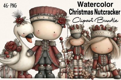 Watercolor Christmas Nutcracker Clipart Bundle. Sublimation SVGArt 