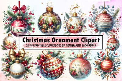 Watercolor Christmas Ornament Clipart Sublimation designartist 