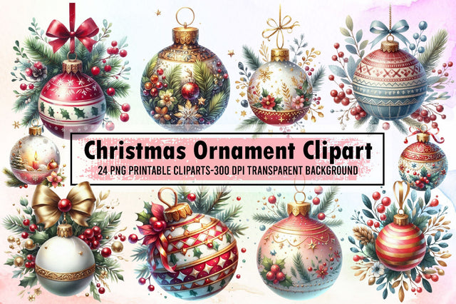 Watercolor Christmas Ornament Clipart Sublimation designartist 