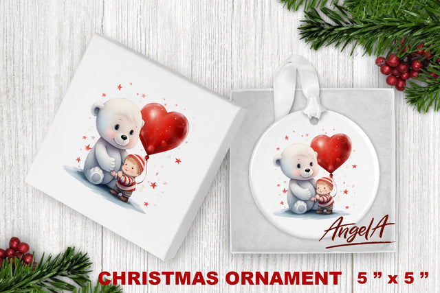 Watercolor Christmas ornament design, baby boy, polar bear Sublimation Angelina Semenova 