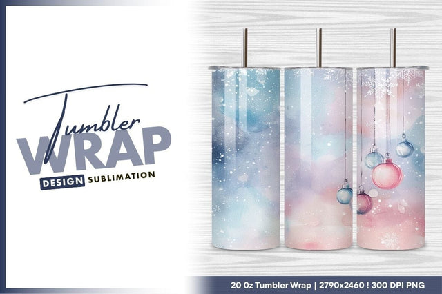 Watercolor christmas ornaments and snowflakes background Sublimation Regulrcrative 