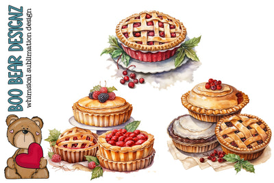 Watercolor Christmas Pies Clipart Sublimation Boo Bear Designz 