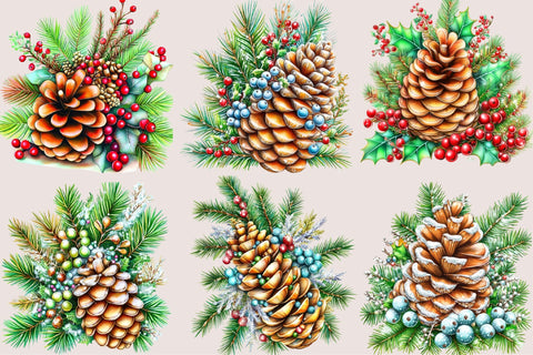 Watercolor Christmas Pinecone Clipart Sublimation SVGArt 