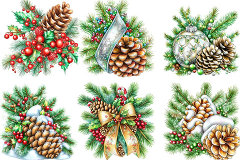 Watercolor Christmas Pinecone Clipart Sublimation SVGArt 