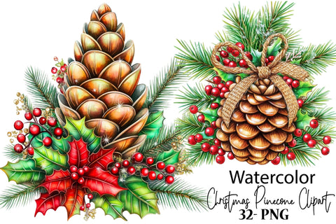 Watercolor Christmas Pinecone Clipart Sublimation SVGArt 