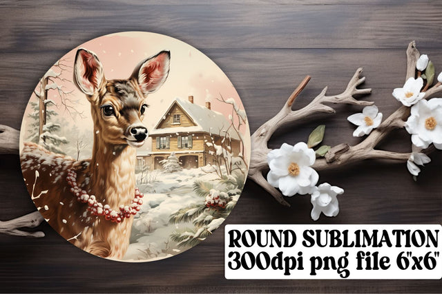 Watercolor Christmas PNG for Keychain Round Design Retro Sublimation afrosvg 