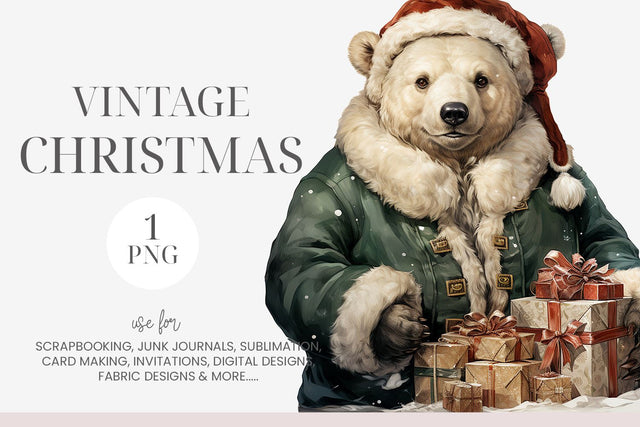 Watercolor Christmas Polar Bear Clipart Sublimation BijouBay 