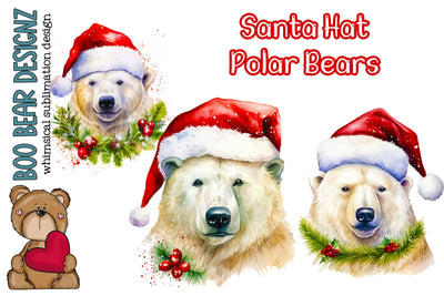 Watercolor Christmas Polar Bear Clipart SVG Boo Bear Designz 
