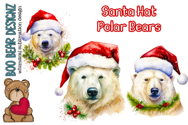 Watercolor Christmas Polar Bear Clipart SVG Boo Bear Designz 