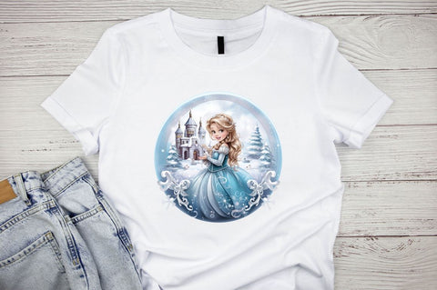 Watercolor Christmas Princess in Snow Globe Bundle Sublimation Designangry 