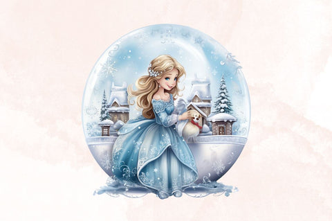 Watercolor Christmas Princess in Snow Globe Bundle Sublimation Designangry 
