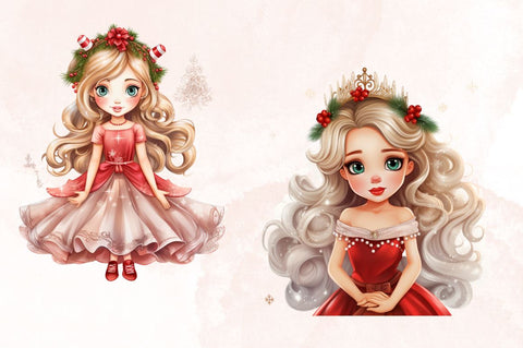 Watercolor Christmas Princess Sublimation Clipart Bundle Sublimation Designangry 