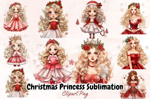 Watercolor Christmas Princess Sublimation Clipart Bundle Sublimation Designangry 