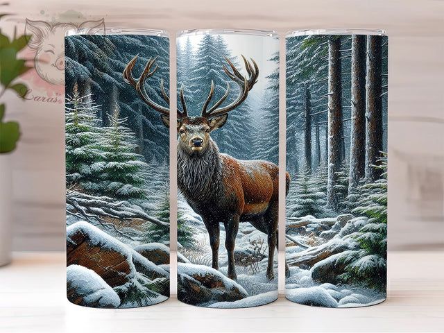 Watercolor Christmas Reindeer 20oz Tumbler Png, Straight & Tapered Tumbler Png, Winter Deer Tumbler Png, Digital Download PNG Sublimation Lara' s Designs 