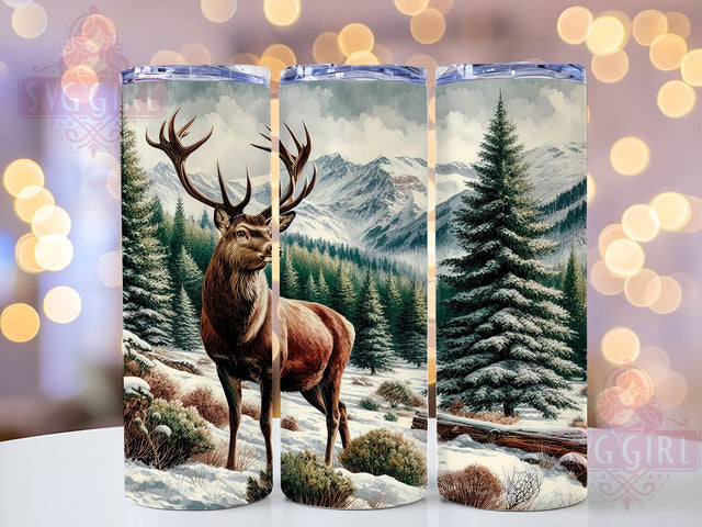 Watercolor Christmas Reindeer 20oz Tumbler Wrap Sublimation Design, Straight Tapered Tumbler Wrap, Winter Deer Tumbler Png, Instant Digital Download Sublimation SvggirlplusArt 