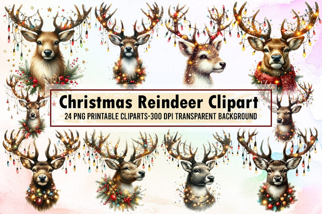 Watercolor Christmas Reindeer Clipart Sublimation designartist 