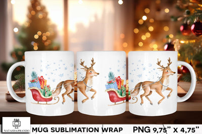 Watercolor Christmas Reindeer Mug Wrap Sublimation Sublimation Natasha Prando 