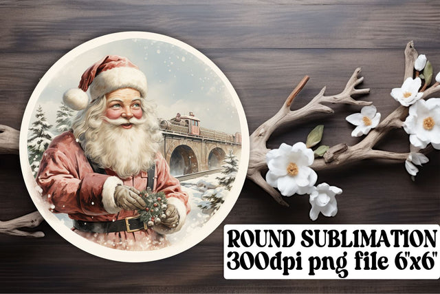 Watercolor Christmas Retro Keychain Round Design Sublimation afrosvg 