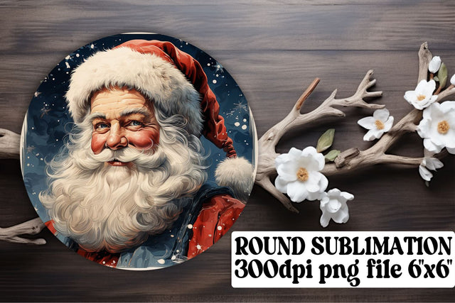 Watercolor Christmas Round Keychain Design Retro Style Sublimation afrosvg 