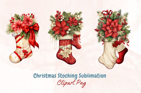 Watercolor Christmas Stocking Sublimation Clipart Bundle SVG Designangry 