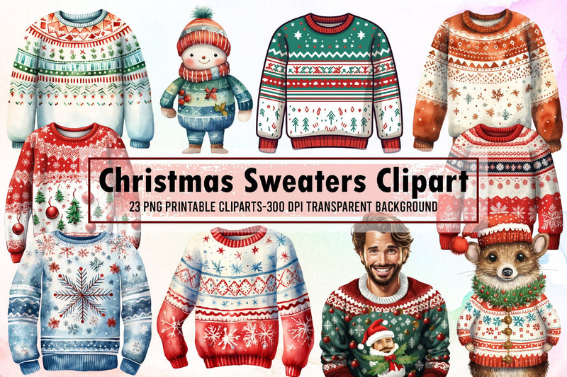 Watercolor Christmas Sweaters Clipart Sublimation designartist 