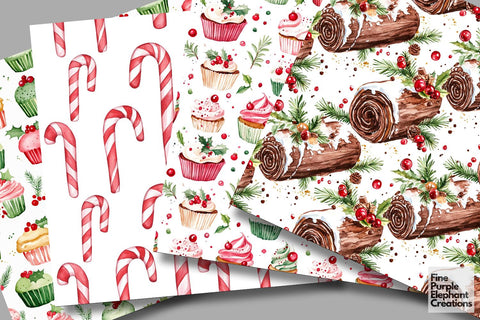 Watercolor Christmas Sweets Digital Paper | Holiday Dessert Sublimation Digital Pattern Fine Purple Elephant Creations 