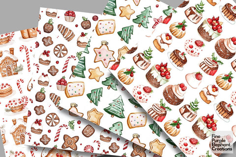 Watercolor Christmas Sweets Digital Paper | Holiday Dessert Sublimation Digital Pattern Fine Purple Elephant Creations 