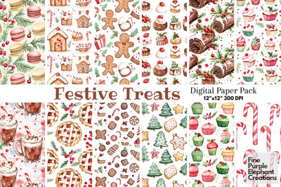 Watercolor Christmas Sweets Digital Paper | Holiday Dessert Sublimation Digital Pattern Fine Purple Elephant Creations 