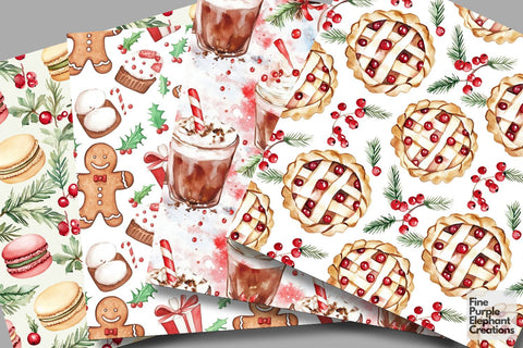 Watercolor Christmas Sweets Digital Paper | Holiday Dessert Sublimation Digital Pattern Fine Purple Elephant Creations 