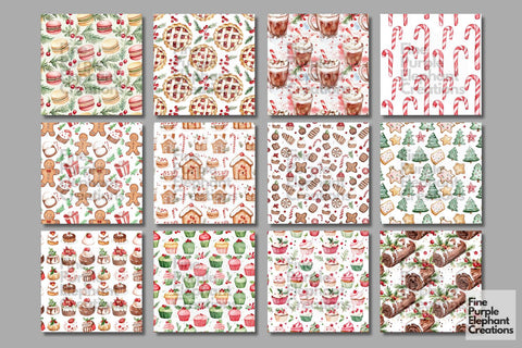 Watercolor Christmas Sweets Digital Paper | Holiday Dessert Sublimation Digital Pattern Fine Purple Elephant Creations 