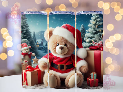 Watercolor Christmas Teddy Bear 20 oz Skinny Tumbler Sublimation Design, Straight Tumbler Wrap, Instant Digital Download PNG Sublimation SvggirlplusArt 