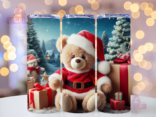 Watercolor Christmas Teddy Bear 20 oz Skinny Tumbler Sublimation Design, Straight Tumbler Wrap, Instant Digital Download PNG Sublimation SvggirlplusArt 