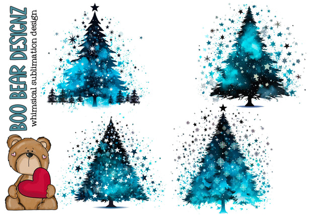 Watercolor Christmas Tree Clipart Sublimation Boo Bear Designz 