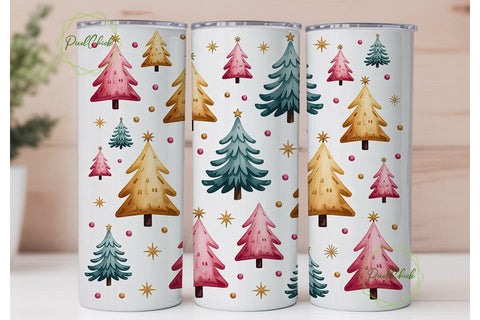 Watercolor Christmas Tree Tumbler Wrap Sublimation PixelChick 