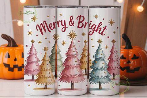 Watercolor Christmas Tree Tumbler Wrap Sublimation PixelChick 