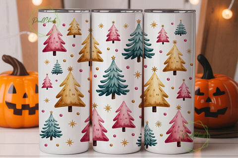 Watercolor Christmas Tree Tumbler Wrap Sublimation PixelChick 